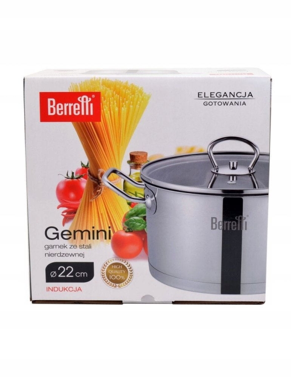 Garnek ze stali nierdzewnej z pokrywką Berretti Gemini 22cm BR-2806