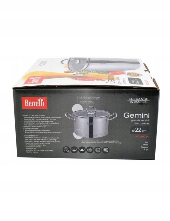 Garnek ze stali nierdzewnej z pokrywką Berretti Gemini 22cm BR-2806