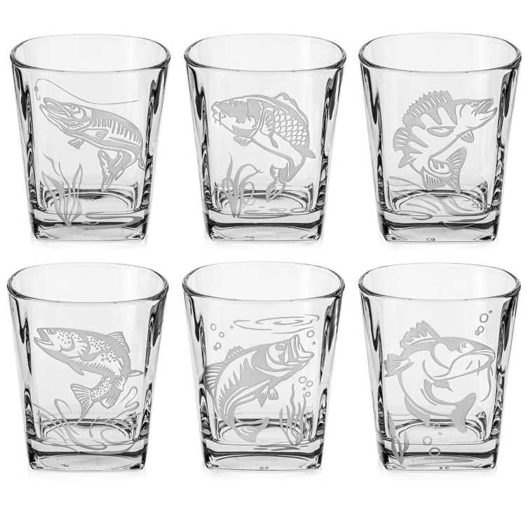 Szklanki do whisky Wędkarskie kwadratowe 300 ml  | 6 szt. w pudełku szklanka.pl