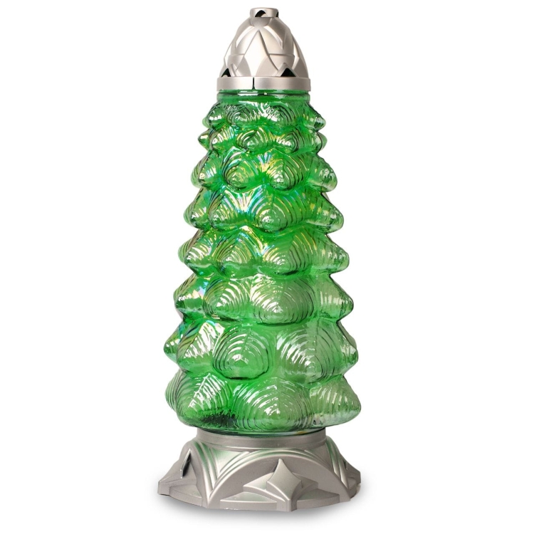 BARDZO DUŻY znicz z wkładem - choinka srebrny Zniczplast 42cm / ~72h / 250g