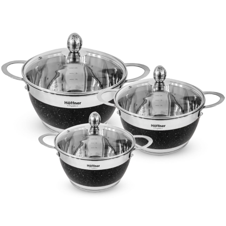 Przejdź do produktu Zestaw garnków ze stali nierdzewnej Hoffner 6 el HF-4452 Czarny