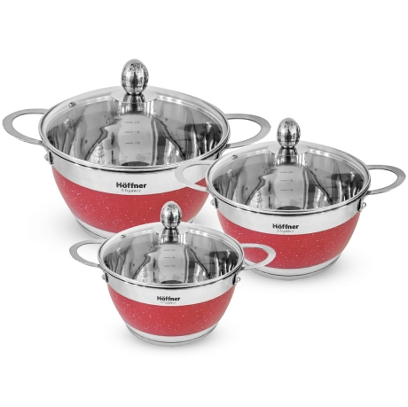 Przejdź do produktu Zestaw garnków ze stali nierdzewnej Hoffner 6 el HF-4452 Czerowny