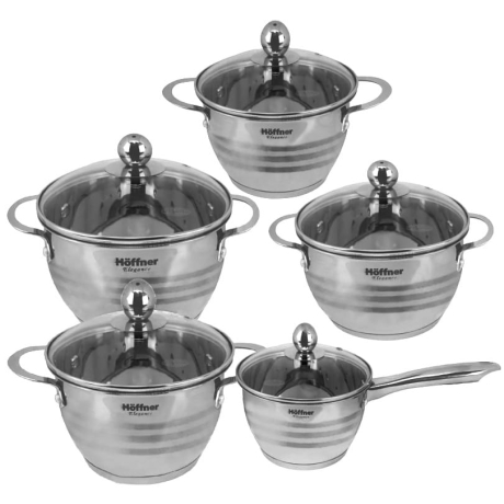 Przejdź do produktu Zestaw garnków ze stali nierdzewnej Hoffner 10 el HF-4467 Matowy