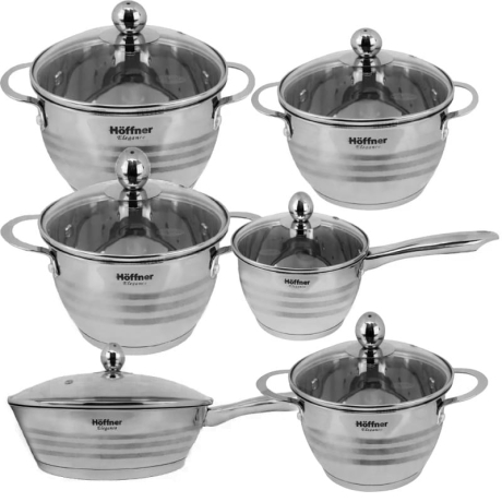 Przejdź do produktu Zestaw garnków ze stali nierdzewnej Hoffner 12 el HF-4468 Matowy