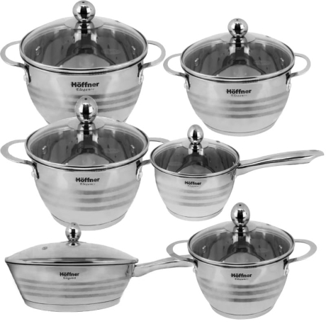 Przejdź do produktu Zestaw garnków ze stali nierdzewnej Hoffner 12 el HF-4468 Połysk