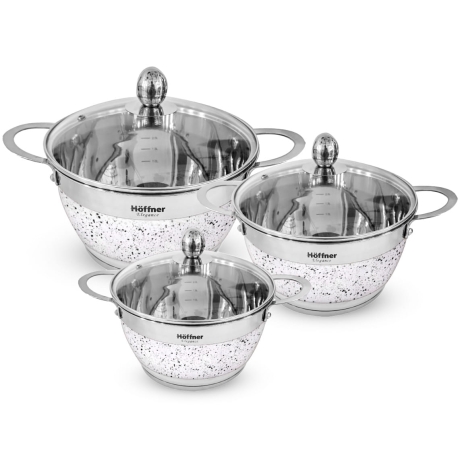 Przejdź do produktu Zestaw garnków ze stali nierdzewnej Hoffner 6 el HF-4453 Biały