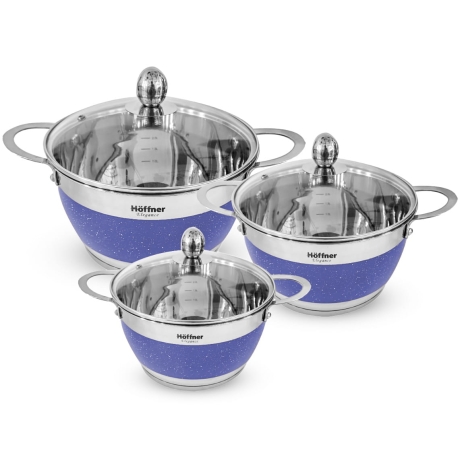 Przejdź do produktu Zestaw garnków ze stali nierdzewnej Hoffner 6 el HF-4453 Niebieski