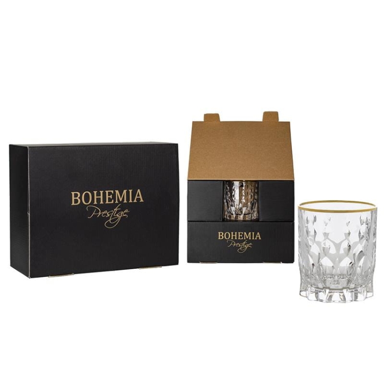 Kryształowe szklanki do whisky ze złotym paskiem Bohemia Conte 340ml 6szt