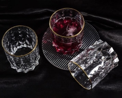 Kryształowe szklanki do whisky ze złotym paskiem Bohemia Conte 340ml 6szt