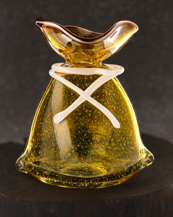 Duża SKARBONKA Sakiewka "Bąbelki" Bursztynowa - szklana rzeźba 19cm