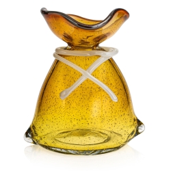Duża SKARBONKA Sakiewka "Bąbelki" Bursztynowa - szklana rzeźba 19cm