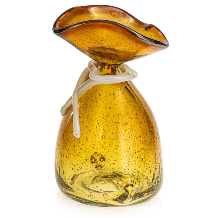 Duża SKARBONKA Sakiewka "Bąbelki" Bursztynowa - szklana rzeźba 19cm