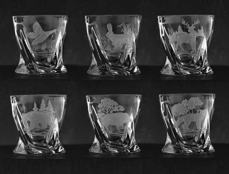 Myśliwskie szklanki whisky 340ml (Quadro) w skrzynce