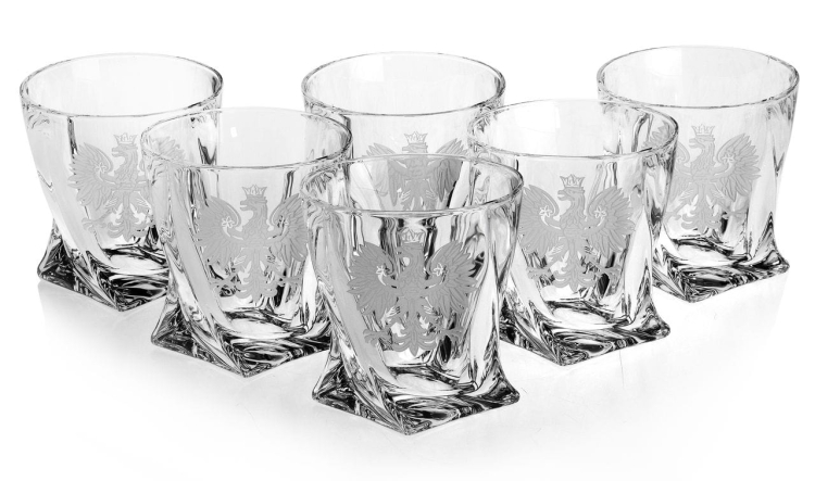 Szklanki do whisky Quadro 340ml Polska ORZEŁ w skrzynce z GRAWEREM