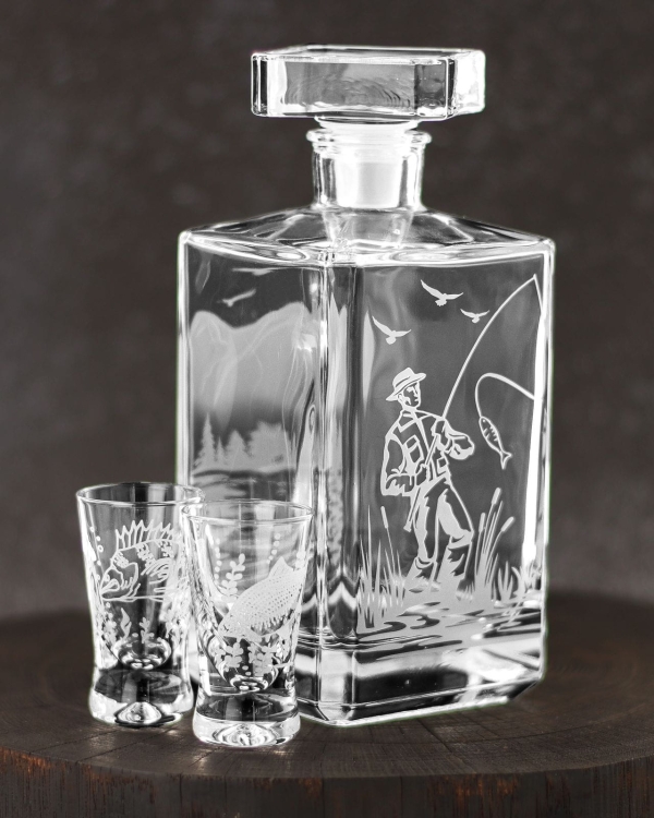 Wędkarski komplet do wódki likieru 6+1 karafka + kieliszki (Burbon + 6x 25ml)