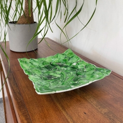 Ekskluzywna kwadratowa szklana patera na owoce pizze 30cm Zielona