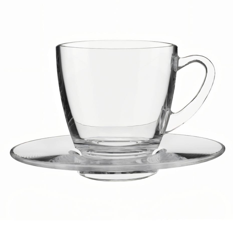 Filiżanka szklana kubek Luna ze spodkiem do kawy herbaty 320ml