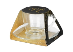 Filiżanka szklana kubek Luna ze spodkiem do kawy herbaty 320ml