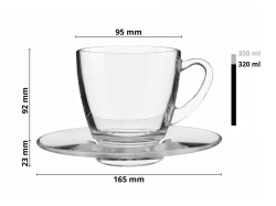 Filiżanka szklana kubek Luna ze spodkiem do kawy herbaty 320ml