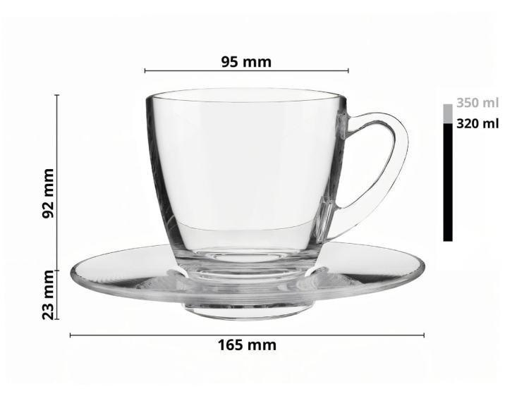 Filiżanka szklana kubek Luna ze spodkiem do kawy herbaty 320ml