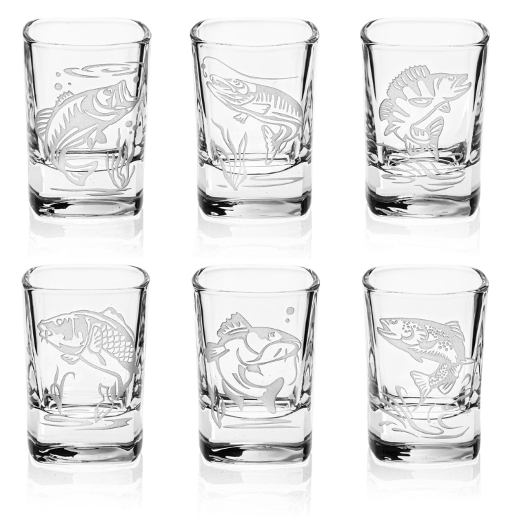 Kieliszki do wódki Wędkarskie (kwadratowe) 55 ml 6 szt. w pudełku szklanka.pl