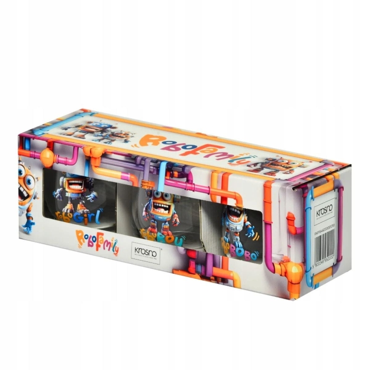 Szklanki zdobione dla dzieci do wody, soku KROSNO ROBOFAMILY 3szt.