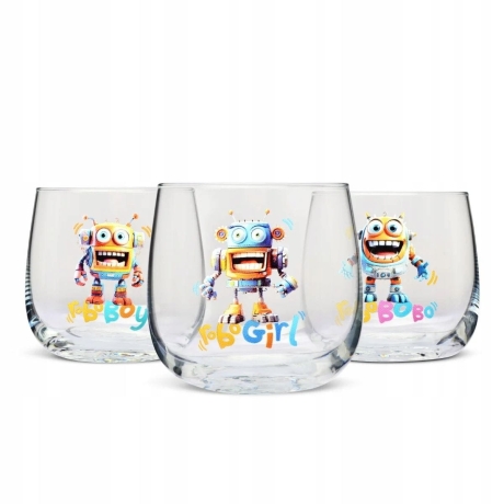 Przejdź do produktu Szklanki zdobione dla dzieci do wody, soku KROSNO ROBOFAMILY 3szt.