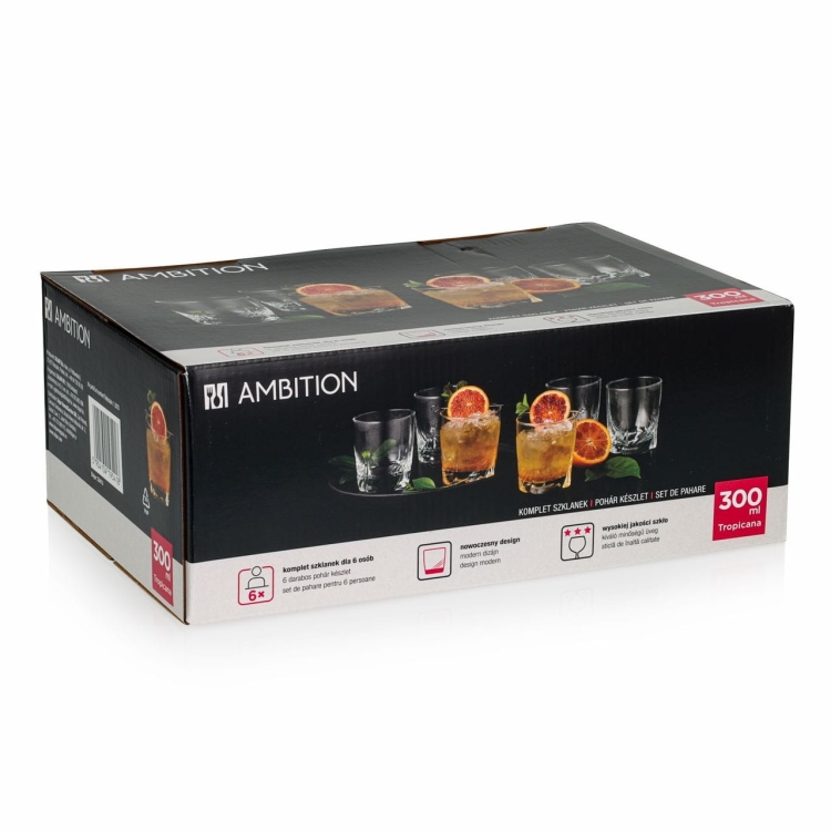 Szklanki niskie do whisky, soku, wody AMBITION Tropicana 300ml 6szt