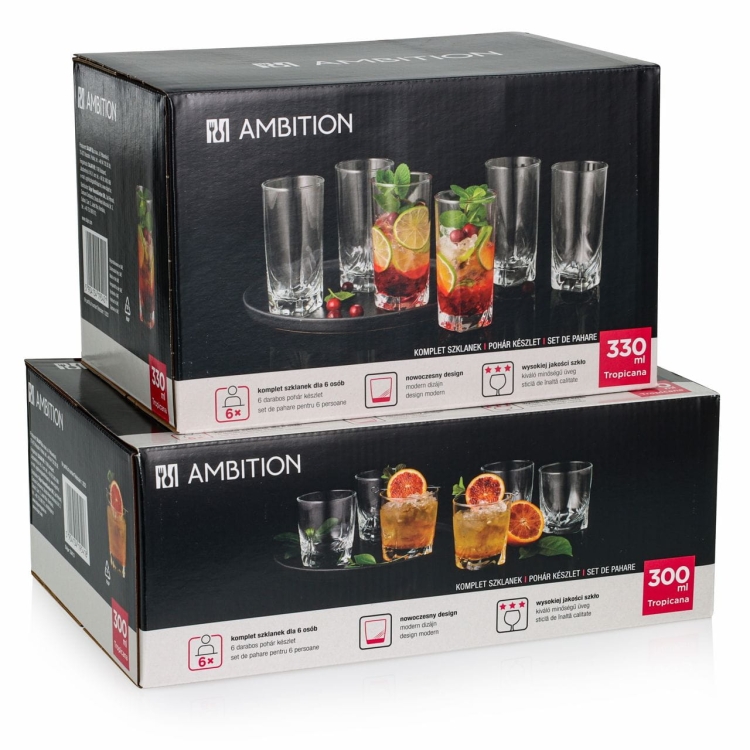 Komplet 12szt niskie + wysokie szklanki do napojów AMBITION Tropicana