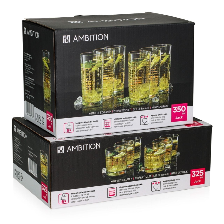 Komplet 12szt niskie + wysokie szklanki do napojów AMBITION Jack