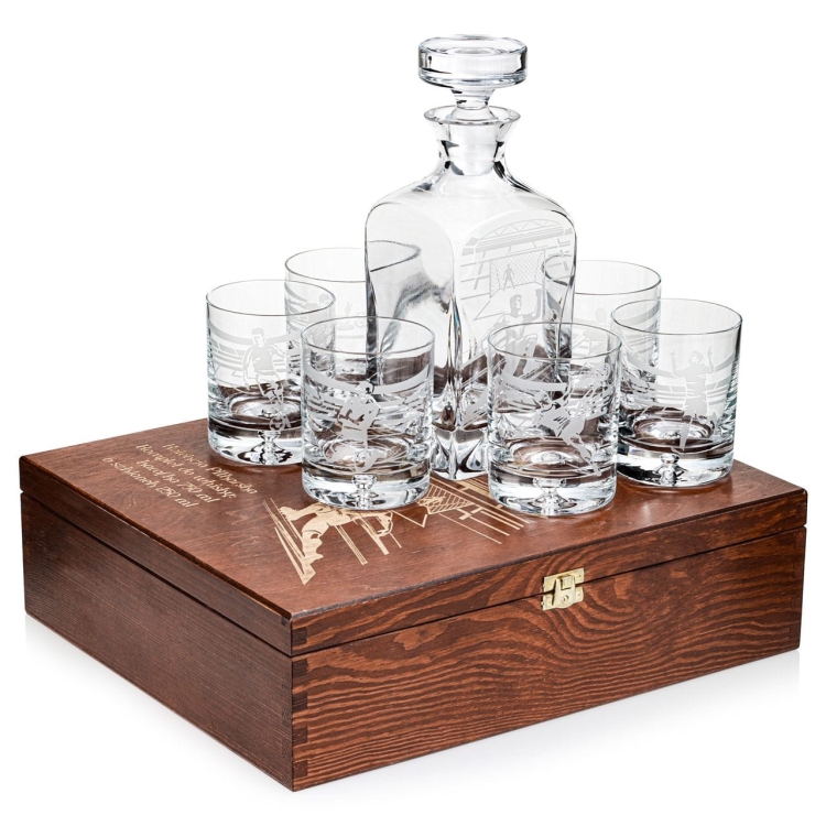 Komplet do whisky 6+1 "PIŁKA" w skrzynce Karafka 750ml + Szklanki 250ml