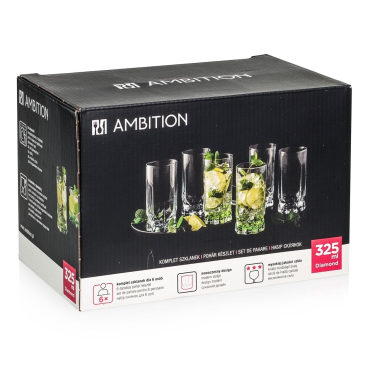 Szklanki wysokie long drink AMBITION Diamond 325ml 6szt