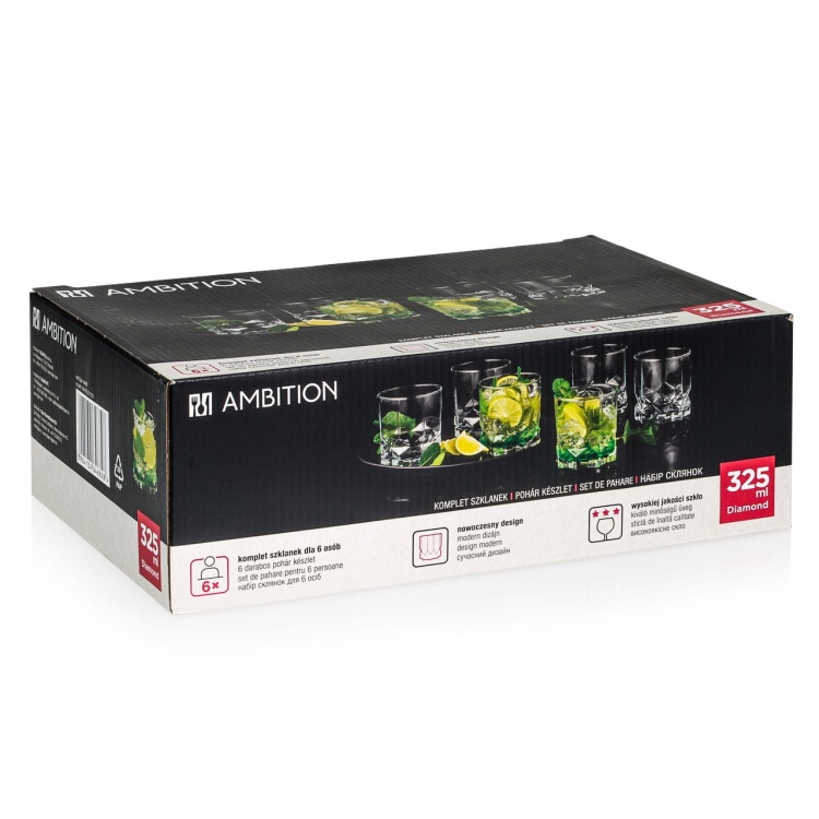 Szklanki do whisky niskie Ambition Diamond 325ml 6szt