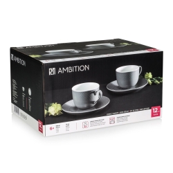 Komplet filiżanek do kawy AMBITION Sonia SZARY 220ml + 6 spodków 12el