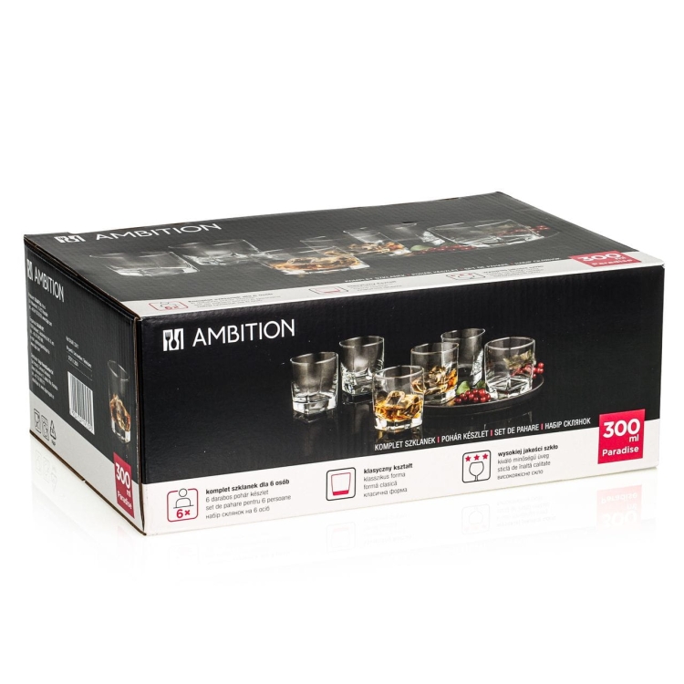 Niskie szklanki do whisky drinków AMBITION Paradise 300 ml 6 sztuk
