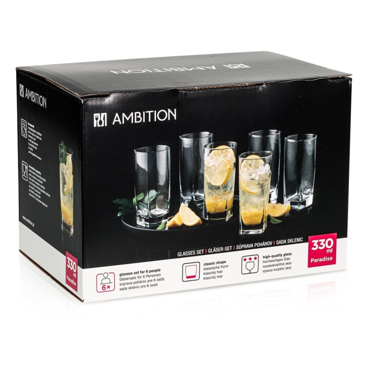 Wysokie szklanki do soku drinków AMBITION Paradise 330 ml 6 sztuk