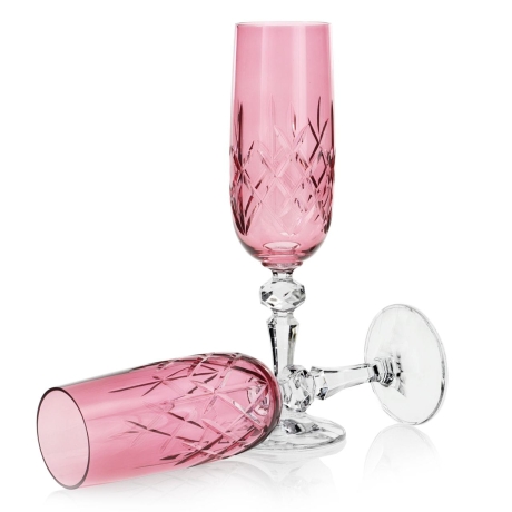 Przejdź do produktu Piękne kryształowe kieliszki do szampana JULIA różowe 180ml 3szt