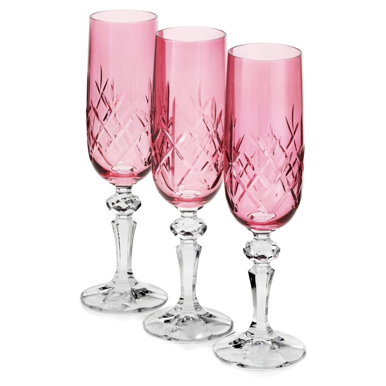 Piękne kryształowe kieliszki do szampana JULIA różowe 180ml 3szt