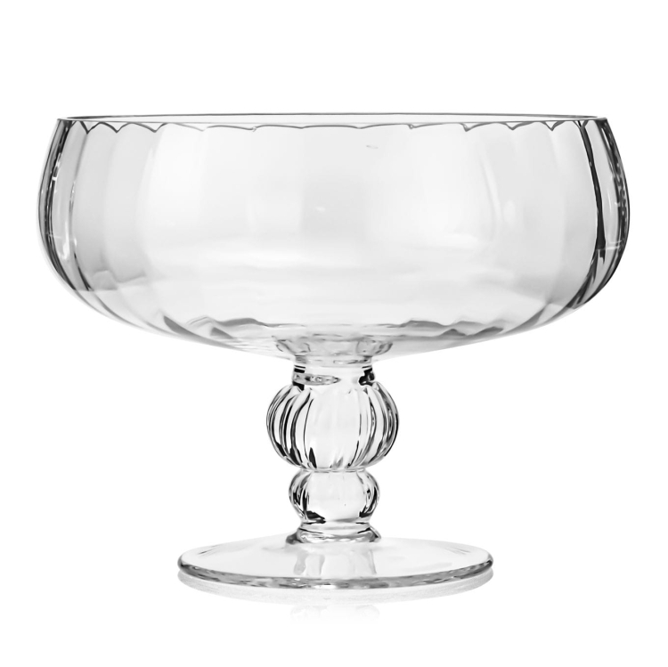 Duża szklana patera na nodze na owoce, ciastka, przekąski KROSNO Handmade OPTYK 23cm