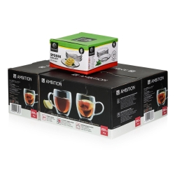 Szklanki kubki termiczne do kawy herbaty AMBITION MIA 250ml 6szt + spodki Glasmark