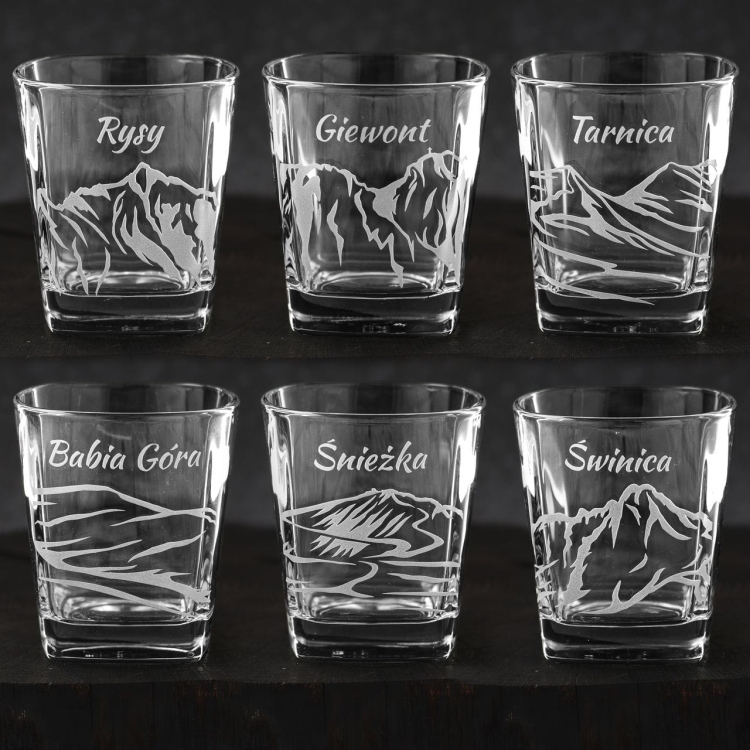 Szklanki do whisky kwadratowe Polskie Góry 300ml 6szt. w pudełku Szklanka.pl