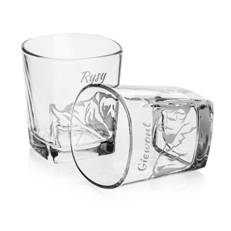 Szklanki kwadratowe do whisky "Polskie Góry" 300ml w skrzynce z GRAWEREM