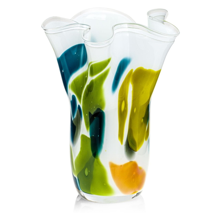 Duży wazon szklany na kwiaty o falistym brzegu "Wstążka/Chusta" 35 cm Kolorowy (P3)