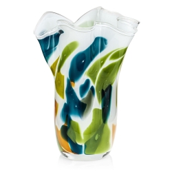 Duży wazon szklany na kwiaty o falistym brzegu "Wstążka/Chusta" 35 cm Kolorowy (P3)