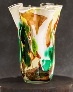 Duży wazon szklany na kwiaty o falistym brzegu "Wstążka/Chusta" 35 cm Kolorowy (P1)