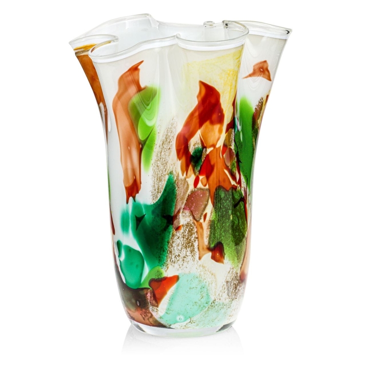 Duży wazon szklany na kwiaty o falistym brzegu "Wstążka/Chusta" 35 cm Kolorowy (P1)