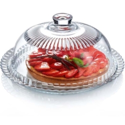 Szklana patera talerz z kloszem na tort ciasto owoce sery Luminarc ⌀ 32 cm