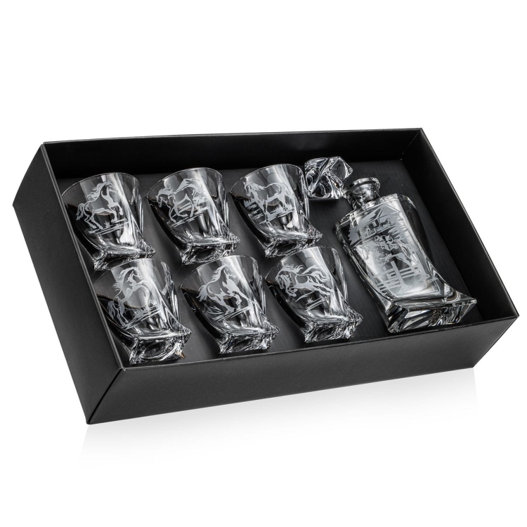 Komplet do whisky 6+1 Quadro "KONIE" karafka 770ml + szklanki 340ml