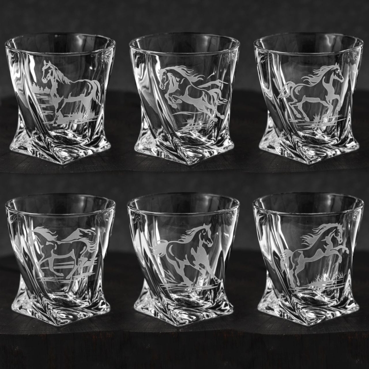 Komplet do whisky 6+1 Quadro "KONIE" karafka 770ml + szklanki 340ml