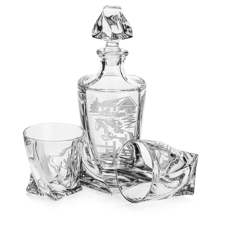Zestaw do whisky 6+1 Quadro "KONIE" karafka 770ml + szklanki 340ml w skrzynce